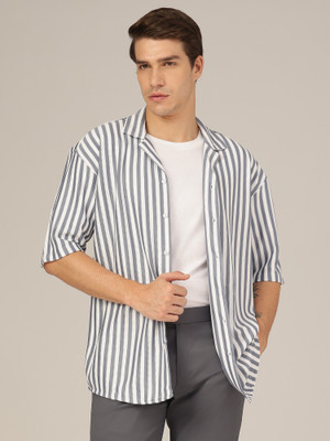 DENNISON Men Striped Casual Blue Shirt