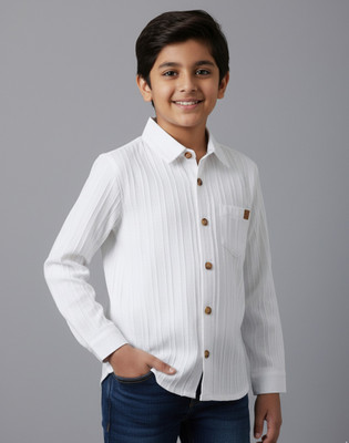 ISHREE Boys Self Design Casual White Shirt