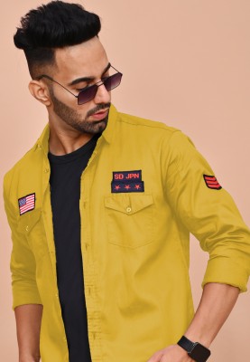 SHIRTZONE Men Embroidered Casual Yellow Shirt