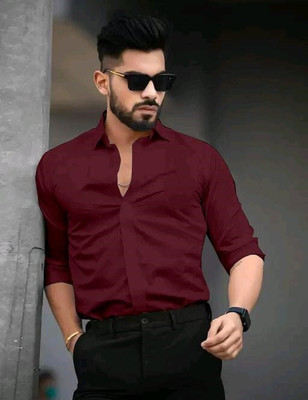 uvwholesale Men Solid Casual Maroon Shirt