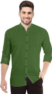 P & V Creations Men Solid Casual Green Shirt