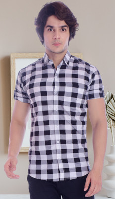 BASE 41 Men Checkered Casual Black Shirt