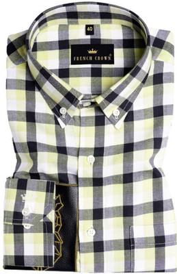 french crown Men Checkered Casual Light Green, Dark Blue Shirt