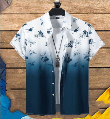 Radha Krishna Fashion Men Printed Casual Blue, White Shirt