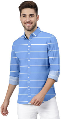 HEMAS LIFESTYLE Men Striped Casual Light Blue Shirt