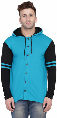 Blisstone Men Self Design Casual Light Blue, Black Shirt