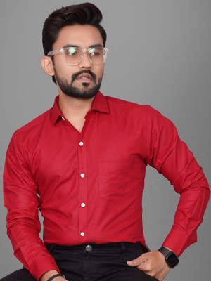 Voroxy Men Solid Formal Red Shirt