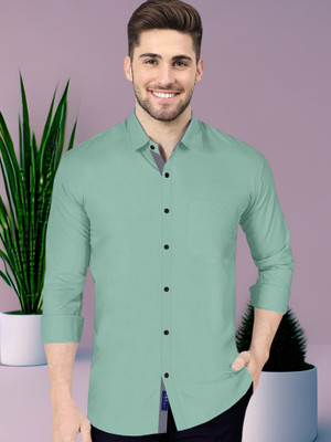 VTEXX Men Solid Formal Light Green Shirt