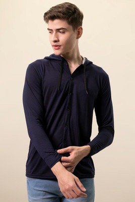 BEYOU FASHION Men Solid Casual Dark Blue Shirt