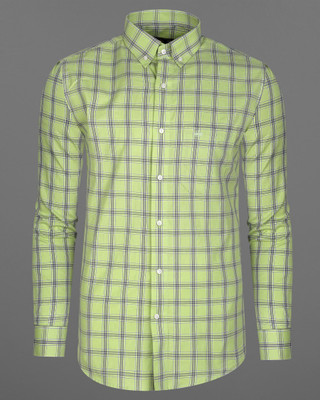 french crown Men Checkered Formal Green Shirt