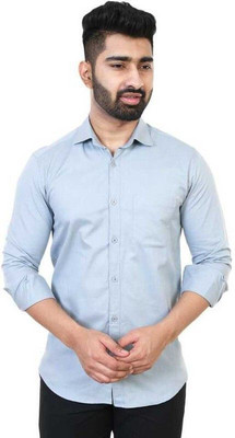 The style grove Men Solid Casual Grey Shirt
