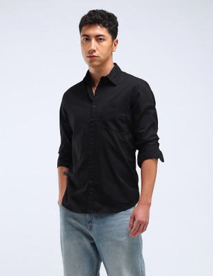 FLYING MACHINE Men Solid Casual Black Shirt