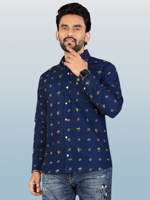 ALVIN ENTERPRISE Men Printed Formal Blue Shirt