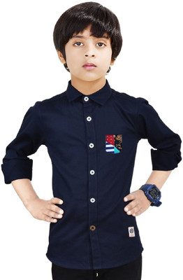 Paper Crane Boys Solid Festive Dark Blue Shirt