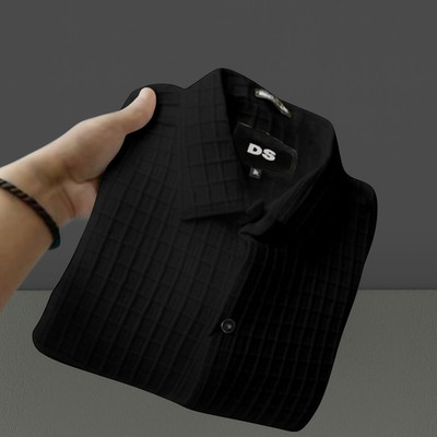 JACKBELLA Men Self Design Casual Black Shirt