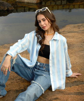 CAMPUS SUTRA Women Self Design Casual Blue Shirt