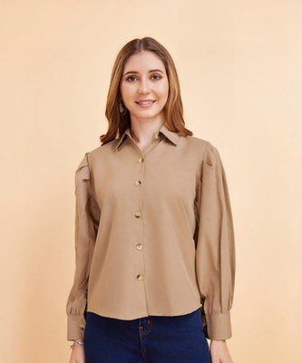 METRONAUT Women Solid Casual Beige Shirt