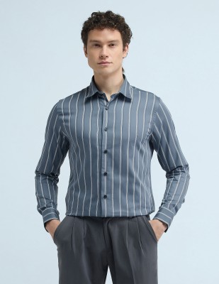 FLYING MACHINE Men Striped Formal Blue Shirt