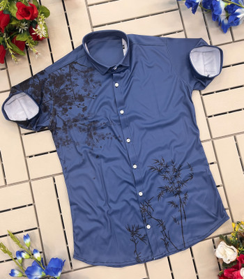 FABDACK Men Floral Print Casual White Shirt