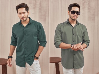 DADA IMPEX Men Solid Casual Green Shirt(Pack of 2)