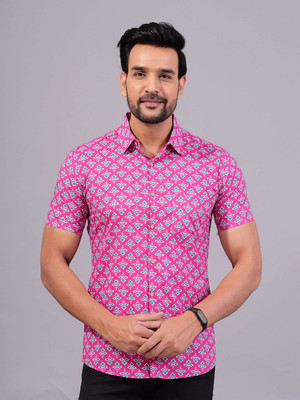 Moda Rapido Men Printed Casual Pink Shirt