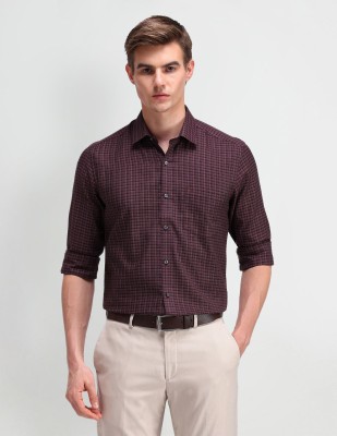 ARROW Men Checkered Formal Maroon Shirt