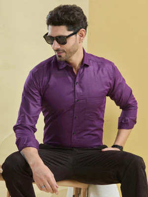STONEBERG Men Solid Formal Purple Shirt