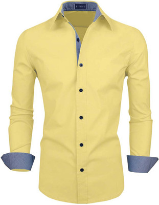 Fifth U Men Solid Casual Yellow Shirt