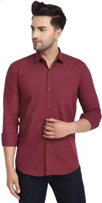 Wristy Men Solid Casual Maroon Shirt