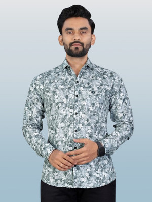 Stellalifestyle Men Printed Formal Grey, White Shirt