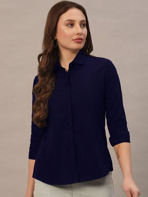 Roadster Women Solid Casual Dark Blue Shirt