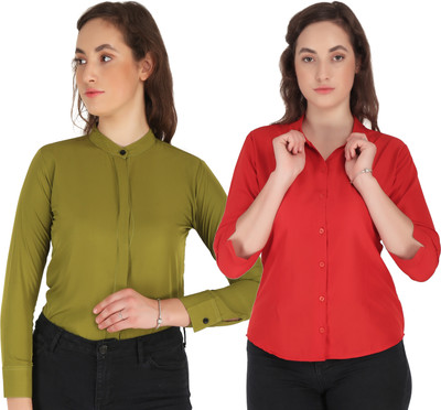 Miranga Women Solid Formal Dark Green Shirt(Pack of 2)