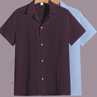 Looksky Men Self Design Casual Purple, Light Blue Shirt(Pack of 2)