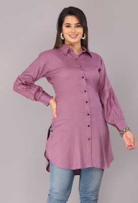 Myorica Women Solid Casual Purple Shirt