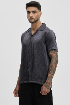 Snitch Men Self Design Casual Grey Shirt