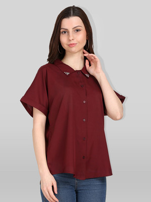 Azzurra Women Solid Party Maroon Shirt