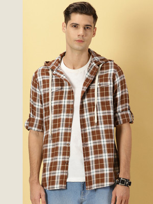 THOMAS SCOTT Men Checkered Casual Brown Shirt