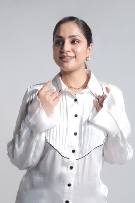 Akaynaa Women Solid, Self Design Formal White Shirt