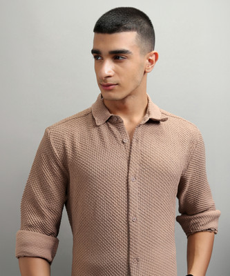 HIGHLANDER Men Self Design Casual Brown Shirt