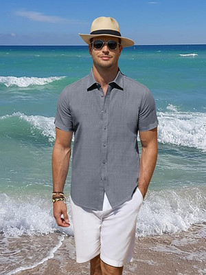 Univibe Men Solid Casual Grey Shirt