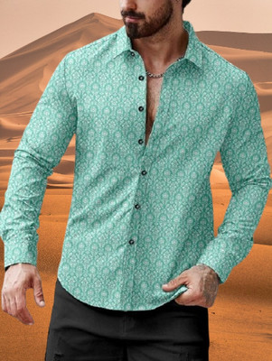 Style Grove Men Printed Casual Green Shirt