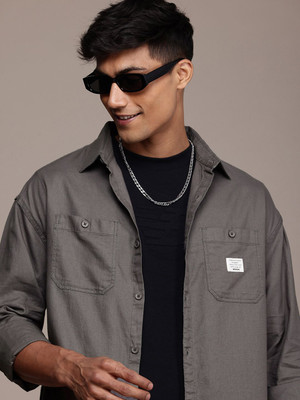 WROGN Men Solid Casual Grey Shirt