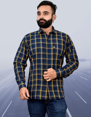 VK WINTER WEAR Men Checkered Casual Blue, Yellow Shirt