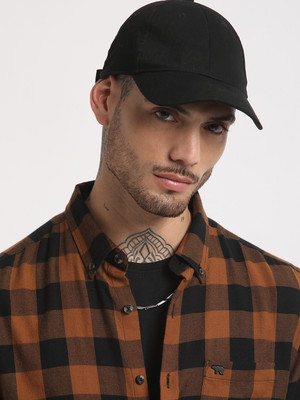 THE BEAR HOUSE Men Checkered Casual Orange, Black Shirt