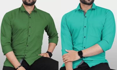 ANP BHIRIKA Men Solid Casual Dark Green, Light Green Shirt(Pack of 2)