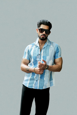 Aarvi trends Men Printed Casual Blue, White Shirt