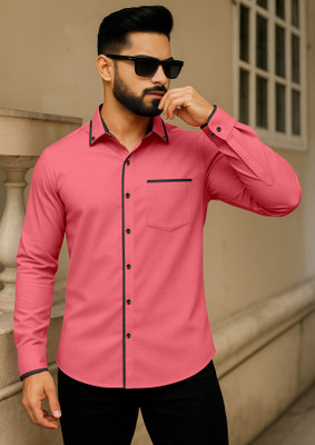 VARNIFABSTORE Men Solid Casual Pink Shirt
