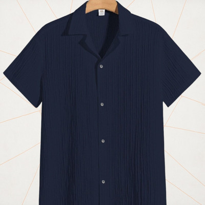 Dharamraj Fashion Men Self Design Casual Dark Blue Shirt