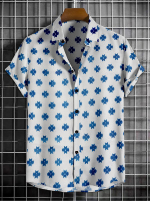 ISUEL FAB Men Printed Casual White, Blue Shirt