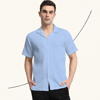 A Surhi Men Self Design Casual Light Blue Shirt